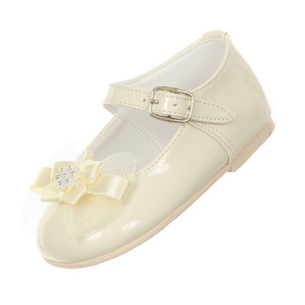 Rain Kids Girls Ivory Patent Bow Glittery Stud Dress Shoes 0-5 Baby - SophiasStyle.com